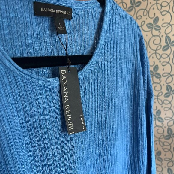 NWT! Blue Linen Blend Sweater // Banana Republic Women's Size L - Picture 2 of 6